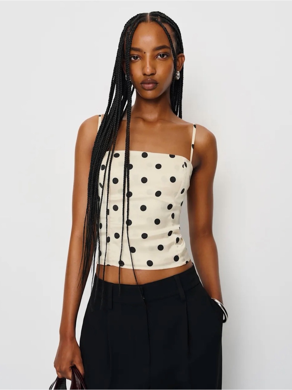 Reformation Overland Silk Top Polka Dot Cream & Black NWOT